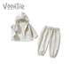 Fanlie VOONLIE Girls Suit Autumn 2025 New Children's Style Little Girl Clothes Baby Jacket Pants Three-piece Set Spring and Autumn Gray 80 cm