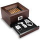 CIGARLOONG cigar humidor lighter cigar cutter ashtray four-piece set lined with cedar wood and ebony grain