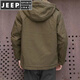 JEEP SPIRIT羊羔绒外套男短款宽松保暖连帽工装棉服休闲冬季加绒加厚棉衣夹克 卡其色【高品质】 XL 建议【130-150斤】