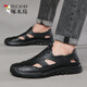 Specht echtes Leder -Kauflätschpferder erhöhte Lochschuhe für Männer Sommer neue 2024 Sandalen für Männer atmungsaktive hohle Männer lässig Innere 6629 Khaki/Innere erhöht 41