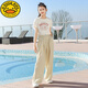 G.Duckkids Little Yellow Duck Girl Summer 2025 NUEVO SUMERA DE SUMERA DE NIÑOS Dos piezas Pantalones de manga ancha de pierna ancha Medium y niños grandes 15090 Púrpura azul + 9889 White 160 cm