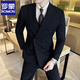 ROMON high-end double-breasted suit men's Korean version slim-fit groom's wedding dress sense business casual suit jacket black suit XL
