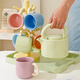 Mud-free cream-style ceramic water cup set for home living room, high-end cup and cup set, housewarming tea set, complete set of teacups, full color series (6 color mix and match), 6 cups + pot + large wooden plate + cup holder