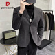 Pierre Cardin spring and autumn thickened woolen small suit men's jacket high-end casual Korean style handsome suit men's knitted brown woolen suit 3-piece set XL