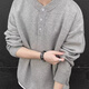 Porphyry Gray Henley Neck Long Sleeve Sweater Men's 2025 Winter Korean Button Round Neck Warm Sweater Men's Dark Gray XL