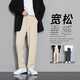 SHANNU casual pants men's spring and summer draped thin trendy loose wide-leg ice silk straight business suit trousers black [high quality] L