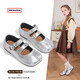 ABCdoukids Girls' Small Leather Shoes 2024 Autumn and Winter New Children's Baby Retro Velcro Soft Sole Princess Shoes Silver Size 33 Inner Length 20.3cm