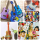 MAUREEN Ukulele ensamblado Diy Guitarra pequeña Material casero Handmade Bag Pintado Graffiti de madera pintado a mano 21 pulgadas Amor + Pigmento + Mochila *