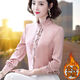 FHHUABD广东普宁女士衬衫官方旗艦店加绒立领雪纺女长袖秋冬新款缎面衬衣 5012杏色 (不加绒) S  建议80/90斤