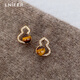 Lnieer925 silver needle tiger eye stone earrings without pierced ears clip gourd earrings high-end Maillard autumn and winter versatile earrings tiger eye stone gourd earrings 925 silver needle