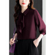 Oubaixi temperament chiffon ribbon shirt for women spring 2026 new style fashionable and age-reducing long-sleeved top purple XL