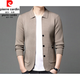 Pierre Cardin spring and autumn new men's wool knitted cardigan middle-aged lapel casual versatile long-sleeved slim jacket daddy gray A32353 2XL (recommended 145Jin Jin equals 0.5kg -160Jin Jin equals 0.5kg)