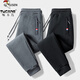 Woodpecker Pants Men's Spring and Autumn Casual Sports Men's Pants Men's Loose Straight Trousers Spring and Autumn Style Running Pants with Small Legs Two Legs Black + Dark Gray (Spring and Autumn Style) XL (Recommended 110-125 Jin Jin equals 0.5 kg)