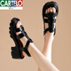 CARTELO thick-soled genuine leather sandals for women, cowhide thick heel soft-soled sponge shoes, Roman knitted women's shoes 2025 new summer 9905 meters white [simple one-line upper] 37