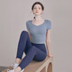 Hui'ang sports suit women's yoga suit running fitness suit quick-drying chest pad T-shirt splicing short-sleeved trousers blue L