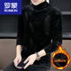 Romon Plus Velvet Camisa de la base de media tortuga en terciopelo para camiseta de manga larga de oro negro para hombres en otoño e invierno