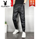 Playboy (PLAYBOY) Men's autumn and winter plus velvet thickened casual foot pants elastic tying feet windproof waterproof motorcycle leather black tying feet plus velvet 35