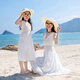Yuehaiyuebei parent-child clothing for a family of three seaside vacation beach skirts Sanya travel mother-daughter clothing white dress travel long skirt white women's L