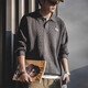 Maden workwear American casual jacquard knitted polo shirt college style texture lapel pullover sweater men autumn and winter dark gray S