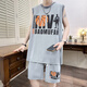 Pei Shiyans Sommer-Eis Silk-ärmellose T-Shirt Boy 12-15 Jahre alte Junior- und Senior High School-Schüler Big Children's Weste Basketball Uniform Sportanzug Trend 6636 Blue Weste + Shorts M 80-100jin [Jin gleich 0,5 kg]