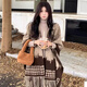 Yijian shawl scarf for women in autumn and winter travel versatile warm scarf retro ink painting pattern thickened tassel cape cape shawl [landscape painting - khaki] (about 100*150cm)
