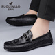 Fugui Bird Men's Shoes Summer Toe Cowhide Casual Casual Crocodile Patter