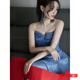 Meianjia new Chinese dressing gown female bride engagement dress toast dress niche light wedding dress banquet tube top dress blue dress M 165