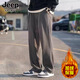 JEEP SPIRIT吉普休闲裤男士冬季宽松直筒阔腿卫裤加绒加厚保暖长裤子男款 9207黑色 2XL