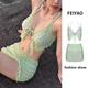 Feiyao bikini female swimsuit for hot spring sexy pure lust lace four-piece split belly-covering conservative slimming beach swimsuit green one size fits all recommended 80-120 Jin Jin equals 0.5 kg