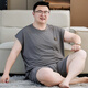 金芝斕（jinzhilan）大码睡衣男士莫代尔夏季宽松短袖短裤胖子薄款圆领加肥加大家居服 BX-723深灰条纹 4XL 【建议220-260斤】