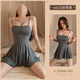La nueva y sexy SM SM de Zou Runan pareja emocionante Día de San Valentín Seda Negra Ropa de citas 6625 Falda de suspender + 7365 calcetines y calcetines. Tamaño único (peso sugerido 80-120 Jin [Jin equivale a 0.5 kg])