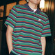 
Nike striped short-sleeved T-shirt in summer new sportswear loose casual breathable lapel POLO shirt top FN3897-410 blue and green stripes L