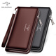 Men's wallet long genuine leather texture clutch large capacity multi-card zipper business handbag can be placed on mobile phone Coffee color