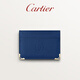 Cartier Must series credit card double card holder calfskin double C logo card holder dark blue, palladium plated finish