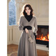 Yanxun Gray High Collar Knitted Dress Women's 2025 Winter High-Quality Super Nice-looking Waist Wrap Long Skirt Gray M
