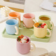 Mud-free cream-style ceramic water cup set for home living room, high-end cup and cup set, housewarming tea set, complete set of teacups, full color series (6 color mix and match), 6 cups + pot + large wooden plate + cup holder