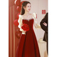 
Yuanleshen toast suit 2024 Bride burgundy summer can wear yarn sleeve engagement dress for wedding banquet dress red 675 short sleeve M