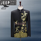 JEEP SPIRIT Black Stand Collar New Chinese Mao Suit Male Singer Chorus Middle-aged Student Youth Performance Suit Republic of China Black Golden Phoenix Top 180 (XL) Height 180 Weight around 160