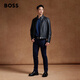 BOSS Motorcycle Style Sheepskin BOSS Men's Autumn 2024 New Stand Collar Double Zipper Retro Style Leather Jacket 001-Black 48