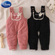 Disney (Disney) baby overalls autumn and winter baby quilted open crotch warm cotton pants for boys and girls a pair of winter casual pants outer pants TU overalls cotton pants pocket bow pink 80 cm