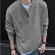 Tang Hao Autumn American Henley Collar Casual Sweater Boys Trendy Versatile Loose Couples Students Handsome Bottoming Sweater Gray XL