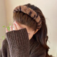 Mengkeduo big wave leopard print plush hair hoop high skull Korean lace tooth anti-slip hair pressure autumn and winter face wash headband broken hair arrangement plush leopard print head hoop light brown color