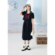 Zihan (ZIHAN) Zihan college style navy collar top skirt suit women's summer sweet mid-length skirt two-piece set black navy XS