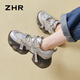 
ZHR dad shoes for women lightweight thick sole heightened casual shoes versatile trendy round-toe women's shoes G677 gray 37