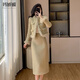 Majiaomei small fragrant dress women's suit 2025 autumn and winter new Korean style velvet thickened furry short coat skirt green bean green suit M