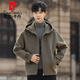 Pier Cardin Woll Jacke Herren 2024 neuer Herbst und Winter verdickte doppelseitige Wolle Casual Kapuze Short Tweed Jacke Dunkelgrau L 175