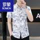 
ROMON (ROMON) 2025 new summer men's short-sleeved shirt trendy handsome printed shirt feel ice silk elastic 7028 pure white XL 125-140Jin [Jin equals 0.5 kg]
