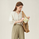 
Fan Silanen round neck lazy shirt summer wear seven-quarter sleeve texture contrast cotton linen shirt 24FS12211 beige S