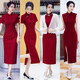 Jie Yintong Spring and Summer Wedding Clothing Mother-in-law Wearing Cheongsam Red Cheongsam 2025 Summer New Chinese Style Small Body Low Neck 683 S