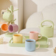 Mud-free cream-style ceramic water cup set for home living room, high-end cup and cup set, housewarming tea set, complete set of teacups, full color series (6 color mix and match), 6 cups + pot + large wooden plate + cup holder